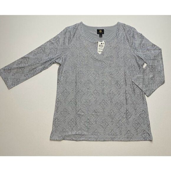 JM Collection Gray Silver Glitter Top sz Medium NEW‎ - Picture 6 of 8